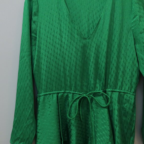 MAJE RAMIA Dress bright green satin midi hi lo asymmetric 4 party holiday fairy - Picture 7 of 12